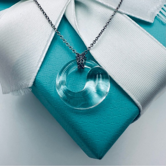 RARE Tiffany & Co. 950 Platinum Rock Crystal Eternal Circle Necklace w Packaging - Picture 3 of 9